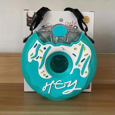 Sportska boca za vodu u obliku krafne od 13 oz, nepropustna, nepropusna, slatka plastična boca za vodu na otvorenom, bez BPA, s podesivom slamčicom za remenje