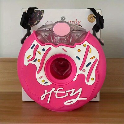 Sportska boca za vodu u obliku krafne od 13 oz, nepropustna, nepropusna, slatka plastična boca za vodu na otvorenom, bez BPA, s podesivom slamčicom za remenje