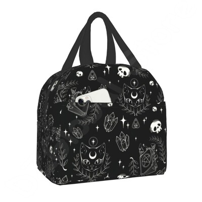 Geantă de prânz termoizolantă cu model de vrăjitoare cu ierburi, pentru biroul școlii, Halloween, pisica, craniu, răcitor etanș, cutie termică Bento, femei, copii