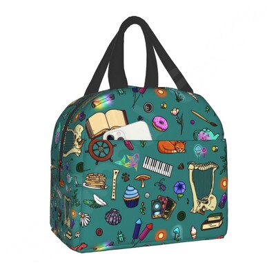 Geantă de prânz termoizolantă cu model de vrăjitoare cu ierburi, pentru biroul școlii, Halloween, pisica, craniu, răcitor etanș, cutie termică Bento, femei, copii