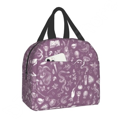 Geantă de prânz termoizolantă cu model de vrăjitoare cu ierburi, pentru biroul școlii, Halloween, pisica, craniu, răcitor etanș, cutie termică Bento, femei, copii
