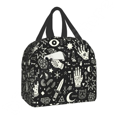 Geantă de prânz termoizolantă cu model de vrăjitoare cu ierburi, pentru biroul școlii, Halloween, pisica, craniu, răcitor etanș, cutie termică Bento, femei, copii