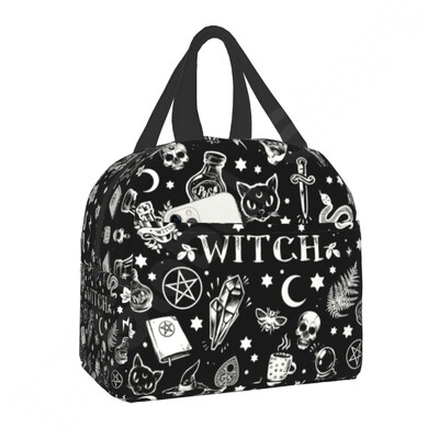 Geantă de prânz termoizolantă cu model de vrăjitoare cu ierburi, pentru biroul școlii, Halloween, pisica, craniu, răcitor etanș, cutie termică Bento, femei, copii
