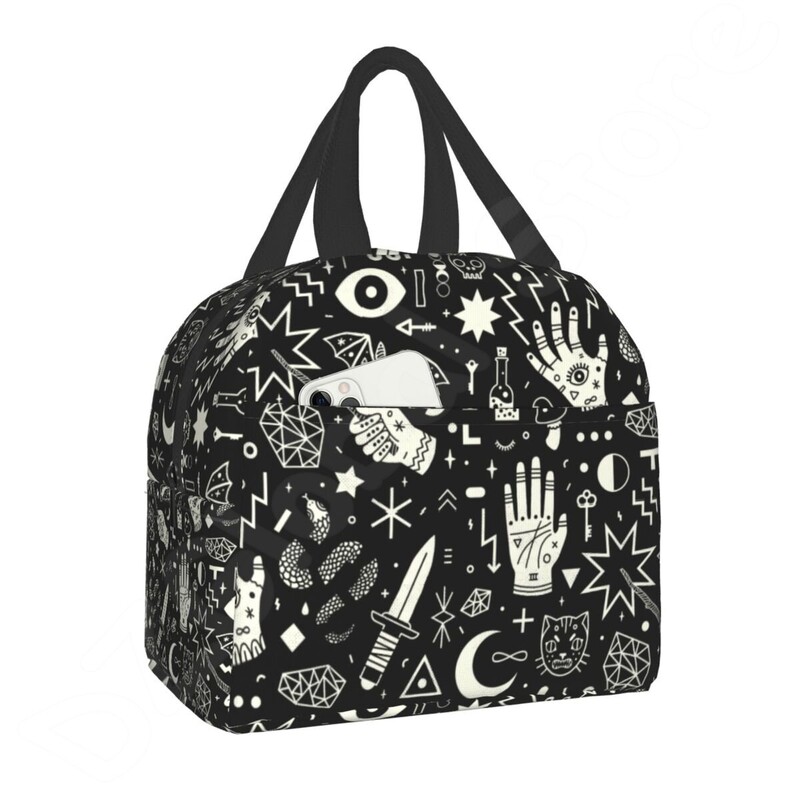 Geantă de prânz termoizolantă cu model de vrăjitoare cu ierburi, pentru biroul școlii, Halloween, pisica, craniu, răcitor etanș, cutie termică Bento, femei, copii