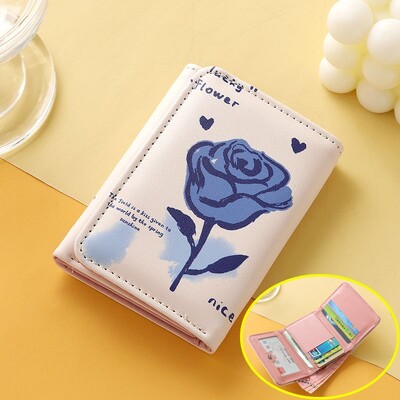 Xiuya Elegantni novčanici s ružama za žene, slatki plavi modni ležerni novčanik s karticama od pu kože Harajuku ženske estetske nove lijepe torbice