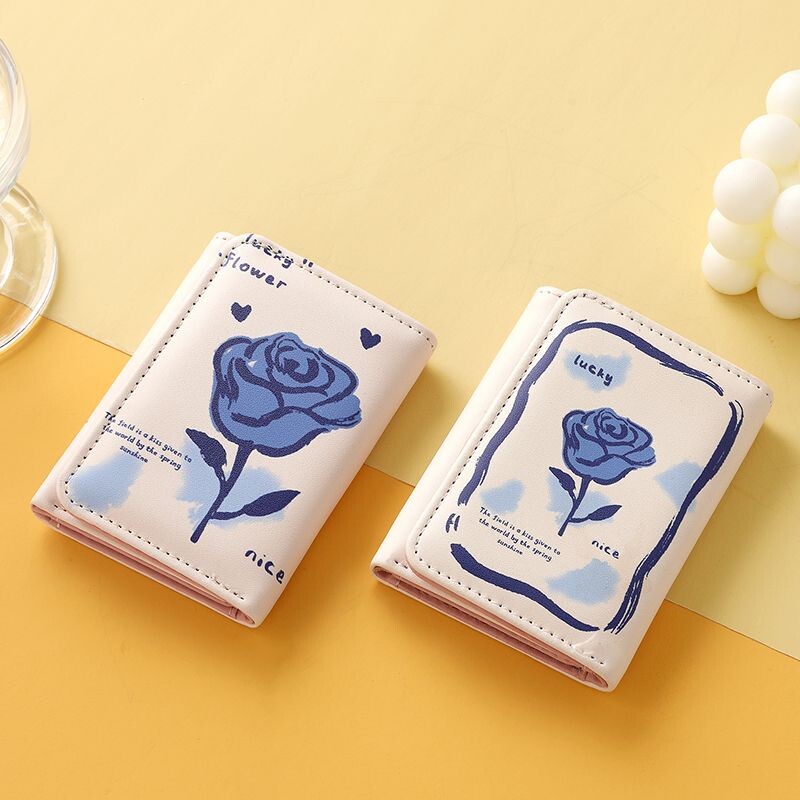 Xiuya Elegantni novčanici s ružama za žene, slatki plavi modni ležerni novčanik s karticama od pu kože Harajuku ženske estetske nove lijepe torbice