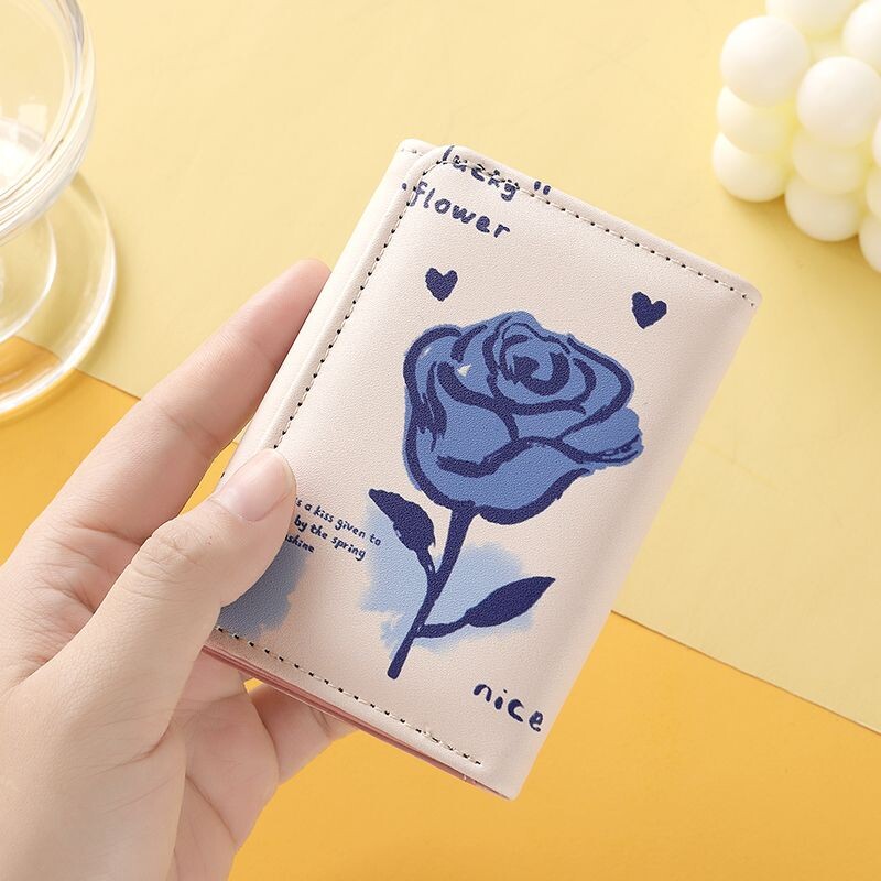 Xiuya Elegantni novčanici s ružama za žene, slatki plavi modni ležerni novčanik s karticama od pu kože Harajuku ženske estetske nove lijepe torbice
