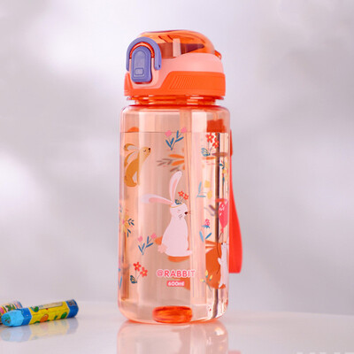 Sticla de apă din plastic sănătoasă pentru copii de 600 ml, cu paie, fără BPA, rezistentă la scurgeri, durabilă, care nu se sparge, sticla de băut pentru copii