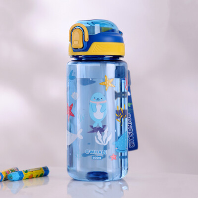 Sticla de apă din plastic sănătoasă pentru copii de 600 ml, cu paie, fără BPA, rezistentă la scurgeri, durabilă, care nu se sparge, sticla de băut pentru copii