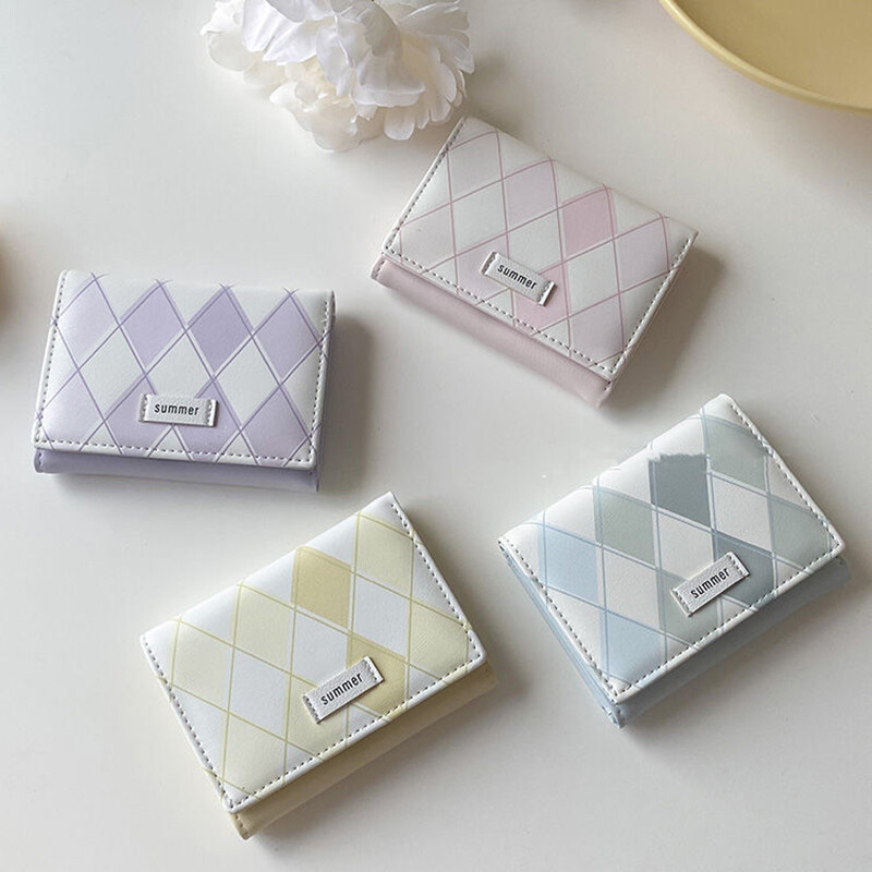 Drăguț portofel scurt pentru femei Poșetă pentru cărți PU fete studenți buzunar cu fermoar geantă pentru chei geanta de mână cu desene animate Suport carduri