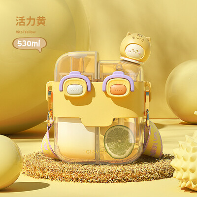 Kaasaskantav veekeetja õlgedest multifilmi plasttopsiga vahekihiga, suure mahutavusega veepudel lastele suvine 530/780 ml