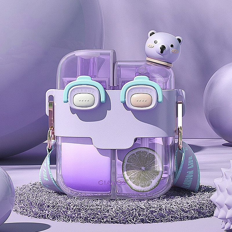 Kaasaskantav veekeetja õlgedest multifilmi plasttopsiga vahekihiga, suure mahutavusega veepudel lastele suvine 530/780 ml