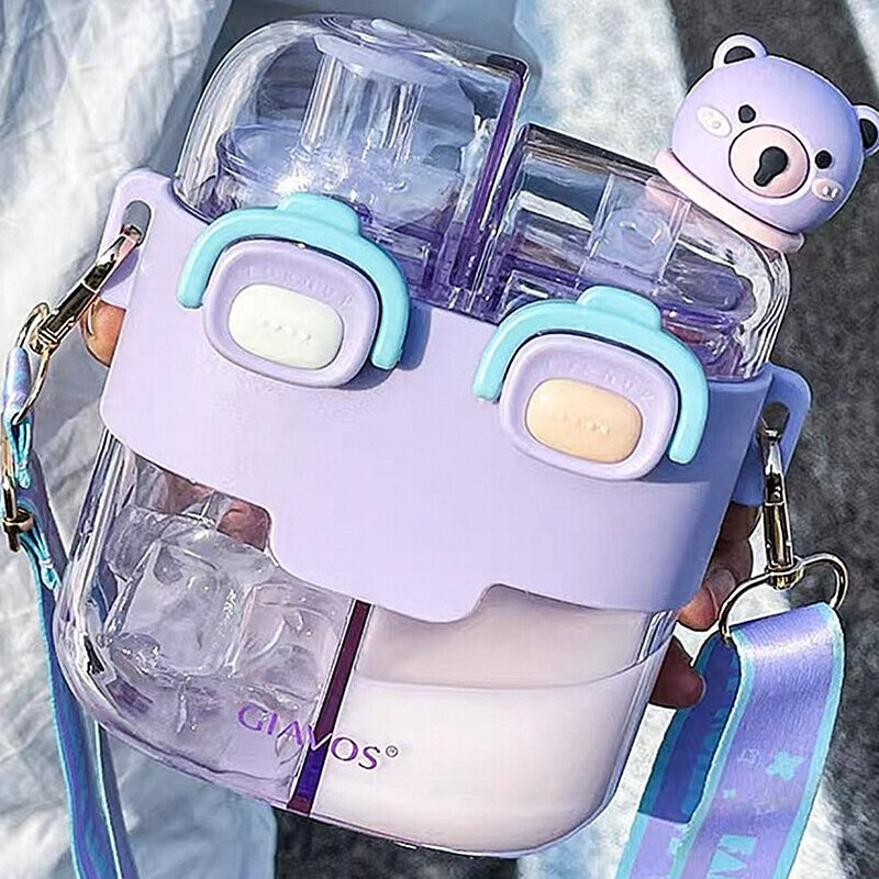 Kaasaskantav veekeetja õlgedest multifilmi plasttopsiga vahekihiga, suure mahutavusega veepudel lastele suvine 530/780 ml