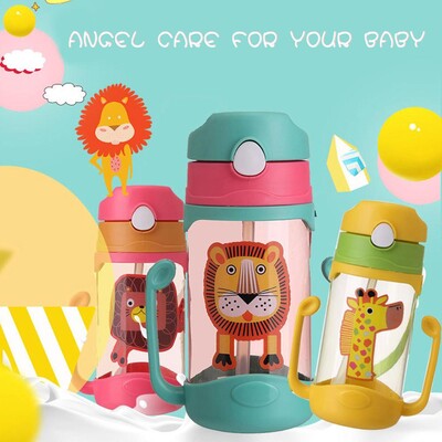 New Arrival Kids Drinking Cartoon Μπουκάλια Νερού BPA Δωρεάν Πλαστικό άχυρο Παιδικό Μπουκάλι Παιδικό Βραστήρα Φορητό αθλητικό μπουκάλι