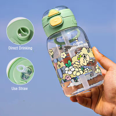 650 ml laste tervislik plastikust veepudel õlgedega BPA-vaba lekkekindel, vastupidav ja purunematu multifilmi laste joogipudel