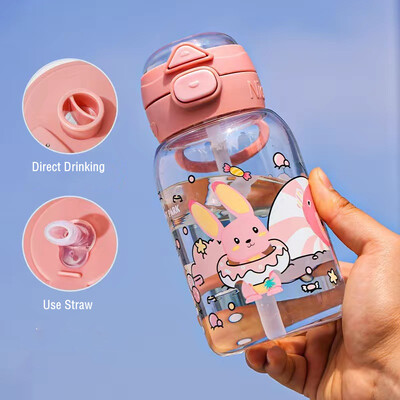 650 ml laste tervislik plastikust veepudel õlgedega BPA-vaba lekkekindel, vastupidav ja purunematu multifilmi laste joogipudel