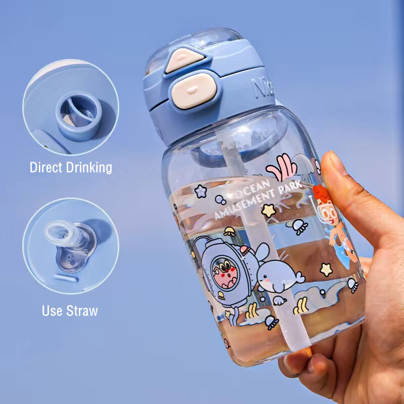 650 ml laste tervislik plastikust veepudel õlgedega BPA-vaba lekkekindel, vastupidav ja purunematu multifilmi laste joogipudel