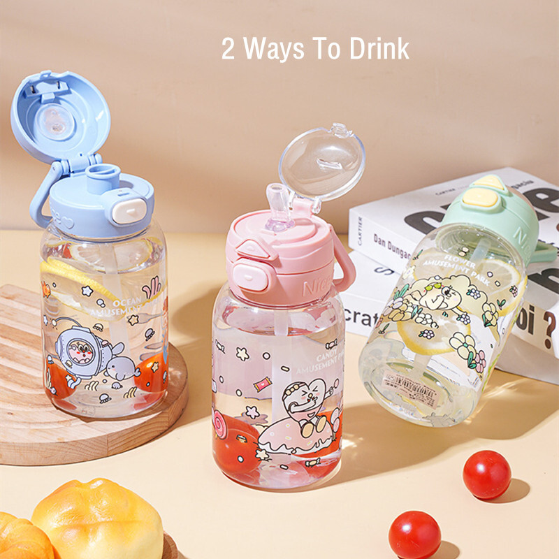 650 ml laste tervislik plastikust veepudel õlgedega BPA-vaba lekkekindel, vastupidav ja purunematu multifilmi laste joogipudel