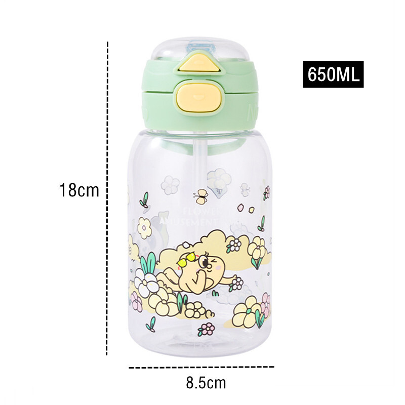 650 ml laste tervislik plastikust veepudel õlgedega BPA-vaba lekkekindel, vastupidav ja purunematu multifilmi laste joogipudel
