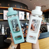 Sticla de apă Kawaii pastel de 700/900 ml cu fetiță de paie, ceai de călătorie, ceai, suc, ceașcă cu lapte, agitator portabil drăguț, sticla de băutură cadou