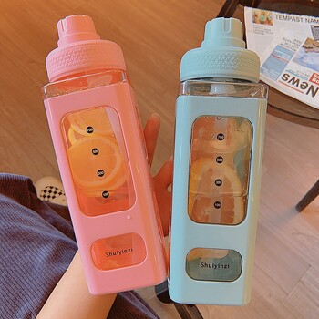 700/900ml Kawaii Παστέλ Μπουκάλι Νερού με Straw Girl Πλαστικό Travel Tea Juice Milk Cup Φορητό χαριτωμένο μπουκάλι σέικερ Δώρο