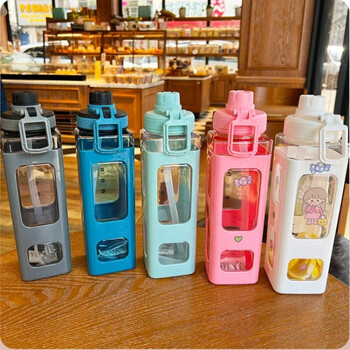 700/900ml Kawaii Παστέλ Μπουκάλι Νερού με Straw Girl Πλαστικό Travel Tea Juice Milk Cup Φορητό χαριτωμένο μπουκάλι σέικερ Δώρο