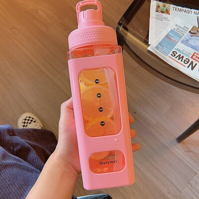Sticla de apă Kawaii pastel de 700/900 ml cu fetiță de paie, ceai de călătorie, ceai, suc, ceașcă cu lapte, agitator portabil drăguț, sticla de băutură cadou