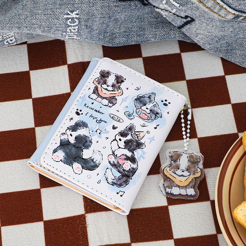 BOMO rahakotid naistele PU-nahast multifilm Armas koeraprint Ilusad rahakotid Mood Kawaii lühike rahakott Daami mündikott Esteetiline kott