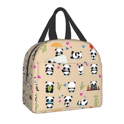 Roztomilý panda medvedík obedár box ženy nepriepustný kreslený zvierací termálny chladič potravín izolovaný obedár taška školské deti študent