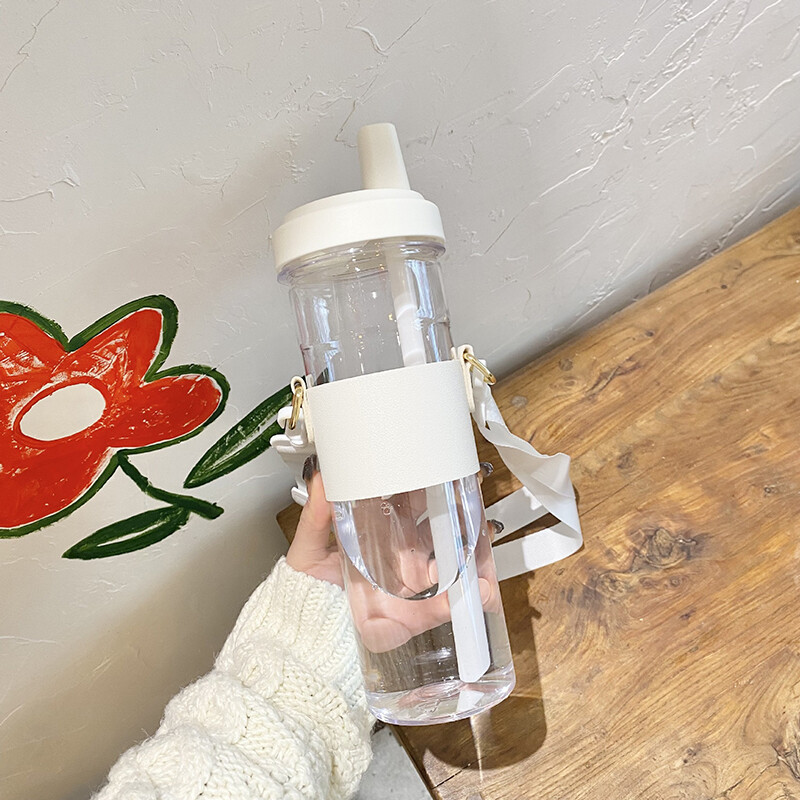 Slatka Pearl Boba Mlijeko Čaj Plastična boca za vodu s kožnom futrolom Bez BPA Žene na otvorenom Mlijeko Sok Posuđe za piće Slamkaste boce