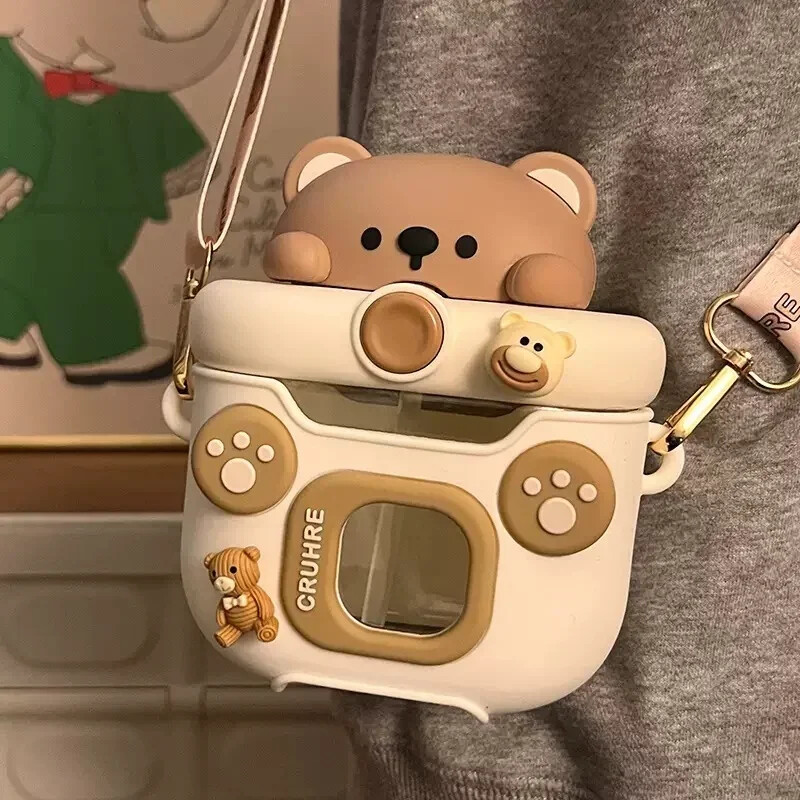 Kawaii karu veekeetja kõrrega veepudel 550 ml armas laste veetass, suure mahutavusega plastikust õlgedest joogitass, laps kooli jaoks