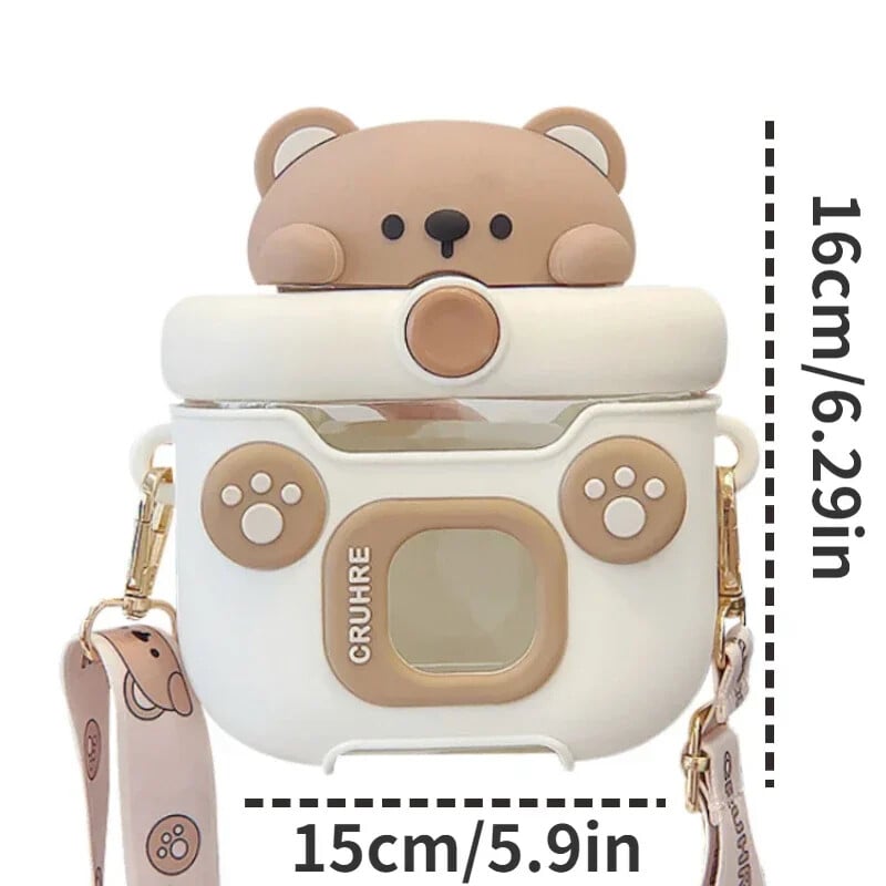 Kawaii karu veekeetja kõrrega veepudel 550 ml armas laste veetass, suure mahutavusega plastikust õlgedest joogitass, laps kooli jaoks