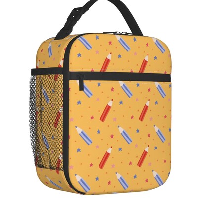 Înapoi la școală Creioane Pixuri Fotbal Baschet Geantă de prânz termoizolată Recipient portabil de prânz pentru depozitare la birou, cutie de mâncare