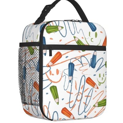 Înapoi la școală Creioane Pixuri Fotbal Baschet Geantă de prânz termoizolată Recipient portabil de prânz pentru depozitare la birou, cutie de mâncare