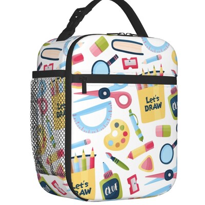 Înapoi la școală Creioane Pixuri Fotbal Baschet Geantă de prânz termoizolată Recipient portabil de prânz pentru depozitare la birou, cutie de mâncare