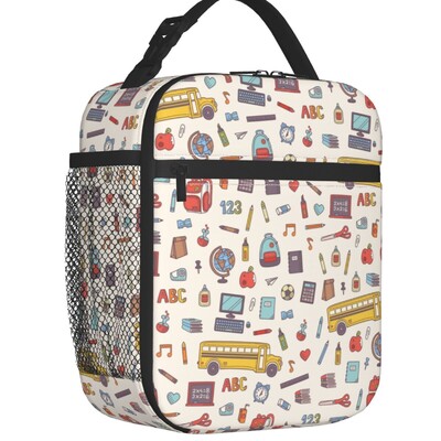 Înapoi la școală Creioane Pixuri Fotbal Baschet Geantă de prânz termoizolată Recipient portabil de prânz pentru depozitare la birou, cutie de mâncare