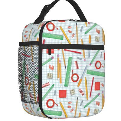 Înapoi la școală Creioane Pixuri Fotbal Baschet Geantă de prânz termoizolată Recipient portabil de prânz pentru depozitare la birou, cutie de mâncare