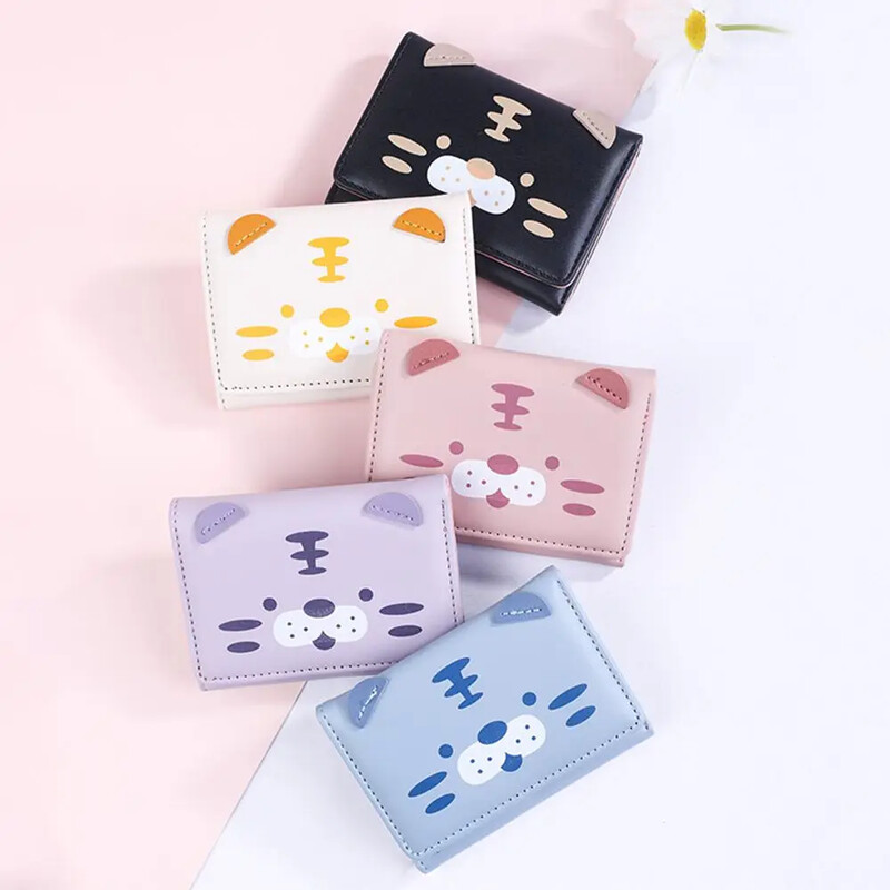 Multifilmi mini-tiiger-müntide rahakotid, PU-nahast mitme kaardi pesa rahakott Moodne naiste lühike rahakott krediitkaart