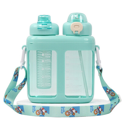 Dvostruke slamčice za vodu s oznakom vremena za djecu, veliki kapacitet, plastika, mlijeko, šalica za voćni sok, vanjska 1600 ml