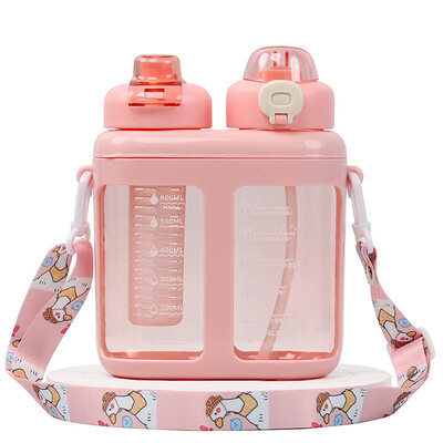 Dvostruke slamčice za vodu s oznakom vremena za djecu, veliki kapacitet, plastika, mlijeko, šalica za voćni sok, vanjska 1600 ml