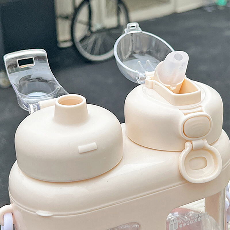 Dvostruke slamčice za vodu s oznakom vremena za djecu, veliki kapacitet, plastika, mlijeko, šalica za voćni sok, vanjska 1600 ml