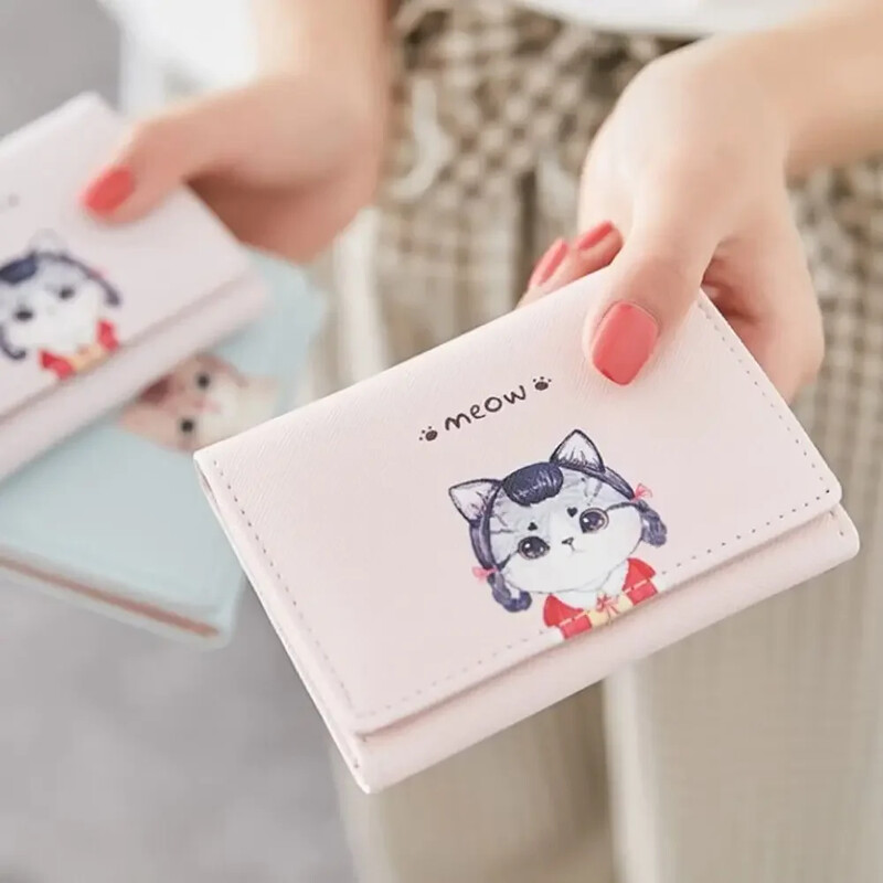 Kasside rahakotid naistele Mood Armsad multifilmid Luksuslik naiste väike rahakott Nahast lühike kaardipakett Naiste rahakott Mündikott