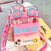 Armas ruudukujuline kahekordne joogiveepudel õlgedega BPA-vaba, suure mahutavusega laste tüdrukute Jumbo plastikust tass koos teekambriga