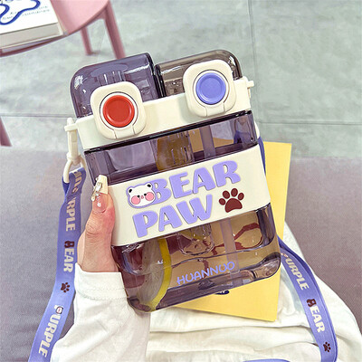 Armas ruudukujuline kahekordne joogiveepudel õlgedega BPA-vaba, suure mahutavusega laste tüdrukute Jumbo plastikust tass koos teekambriga