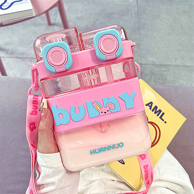 Armas ruudukujuline kahekordne joogiveepudel õlgedega BPA-vaba, suure mahutavusega laste tüdrukute Jumbo plastikust tass koos teekambriga