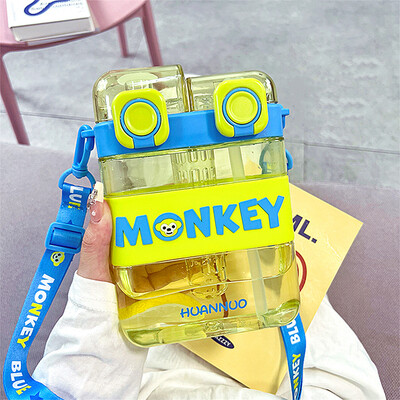 Armas ruudukujuline kahekordne joogiveepudel õlgedega BPA-vaba, suure mahutavusega laste tüdrukute Jumbo plastikust tass koos teekambriga