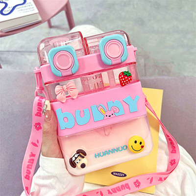 Armas ruudukujuline kahekordne joogiveepudel õlgedega BPA-vaba, suure mahutavusega laste tüdrukute Jumbo plastikust tass koos teekambriga