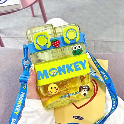 Armas ruudukujuline kahekordne joogiveepudel õlgedega BPA-vaba, suure mahutavusega laste tüdrukute Jumbo plastikust tass koos teekambriga