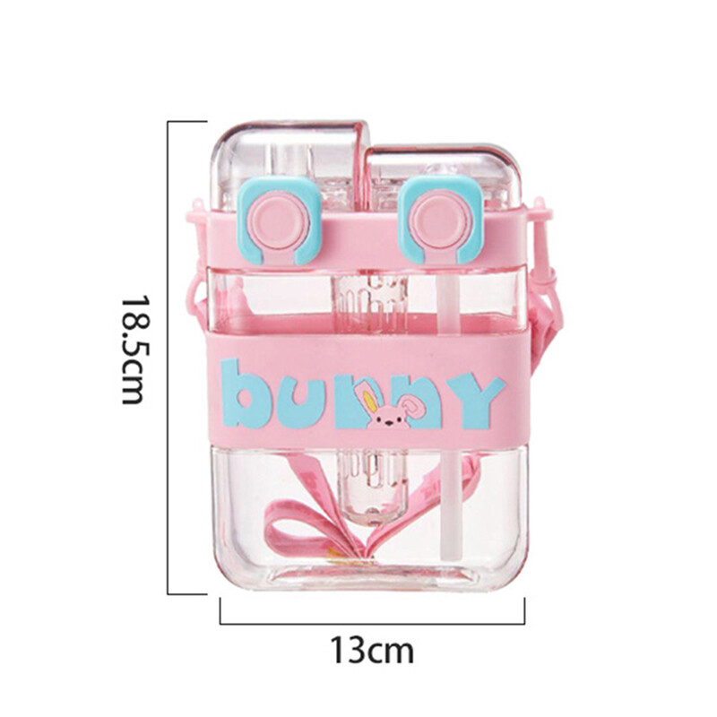 Armas ruudukujuline kahekordne joogiveepudel õlgedega BPA-vaba, suure mahutavusega laste tüdrukute Jumbo plastikust tass koos teekambriga