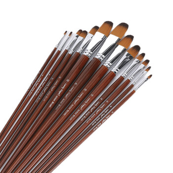 13 бр. Artist Filbert Paint Brushes Set Дървена дълга дръжка Мека анти-опадаща найлонова коса за акрилни маслени акварелни гваш бои